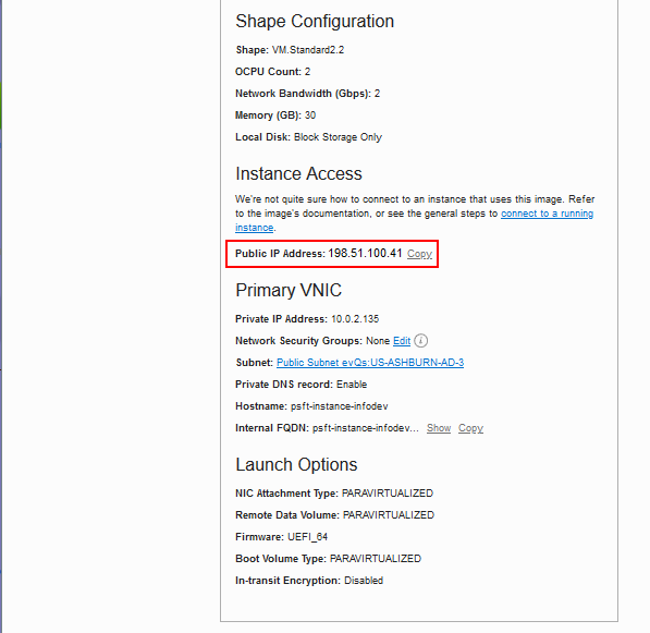 Instance Details page