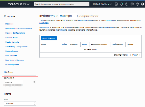 Instances page