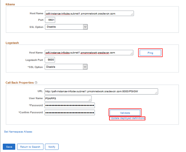 Bottom portion of the Search Instance Properties page