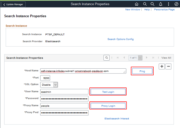Top portion of the Search Instance Properties page