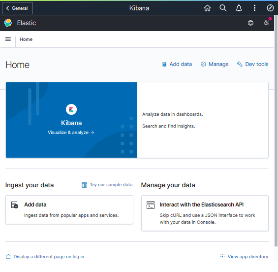 Kibana home page