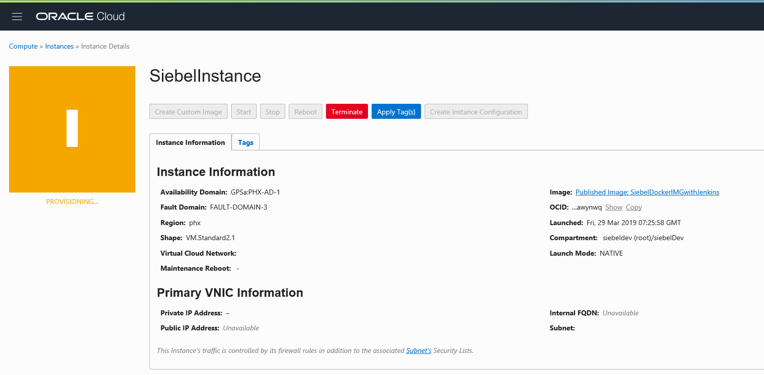 Compute Instance is Provisioning