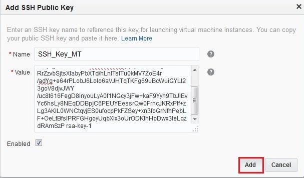 Add SSH PUblic Key dialog box
