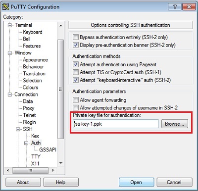 PuTTY Configuration, SSH window