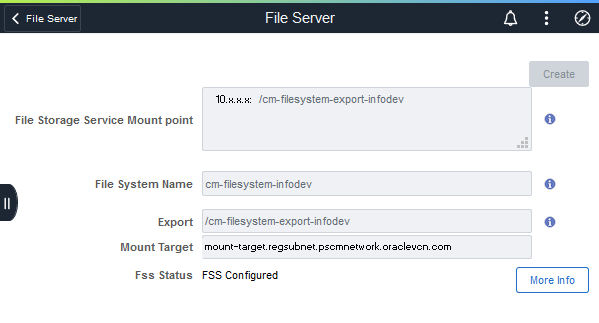 File Server page with file system status Configured