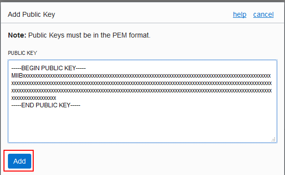 Add Public Key dialog box