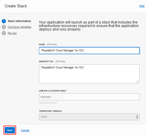 Create Stack, Stack Information page