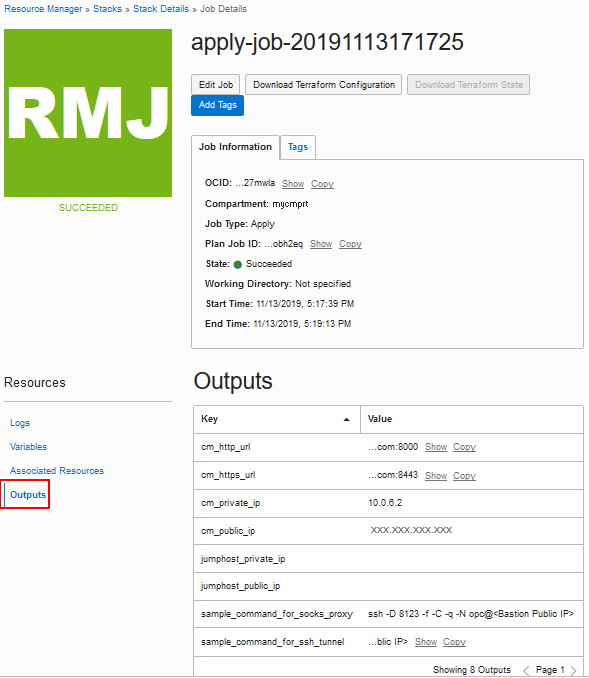 Job Details, Outputs