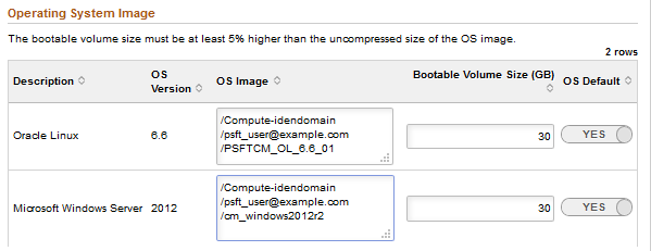 Operating System Image section of Cloud Manager Settings page