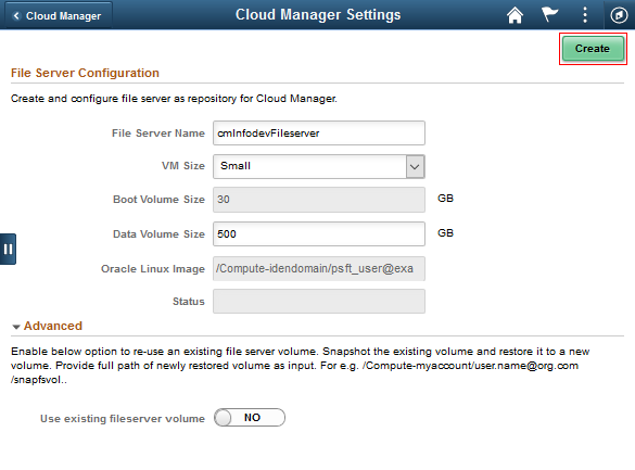 File Server Configuration page with information supplied