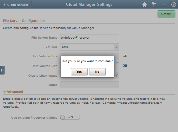 Verify creation dialog box