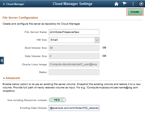 File Server Configuration page with user input