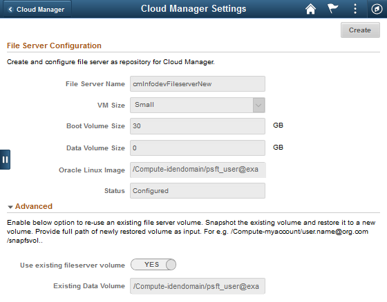File Server Configuration page with status Configured