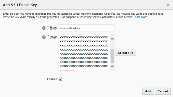 Add SSH Public Key dialog box