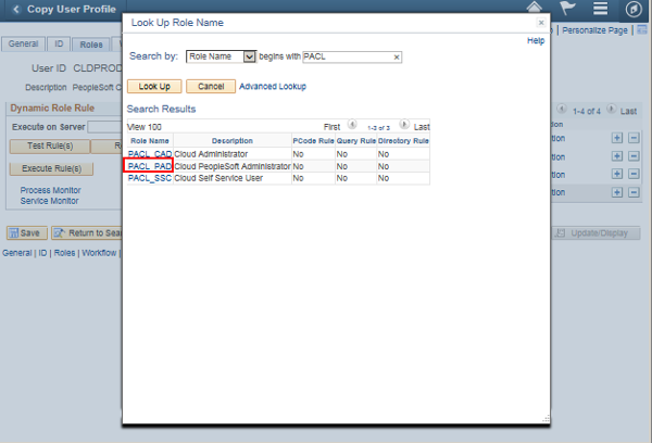 Look Up Role Name page