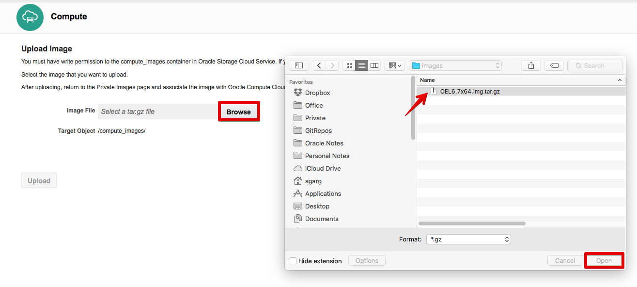 Upload page and File List dialog