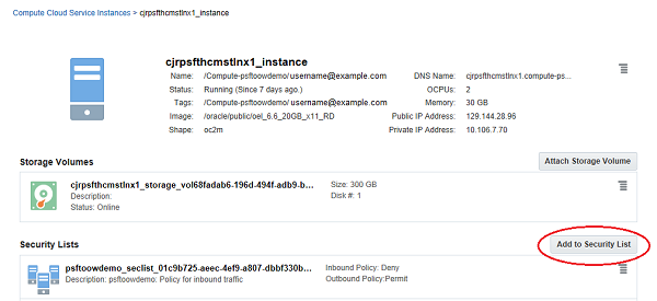 Selected instance page, click Add to to Security List