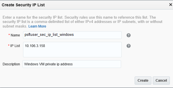 Create Security IP List window