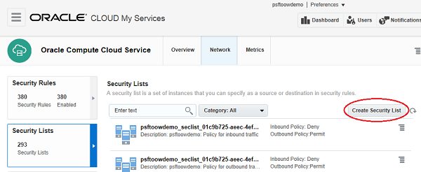 Security Lists page, click Create Security List