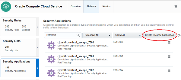 Security Applications page, click Create Security Applications