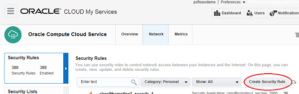 Security Rules page, click Create Security Rule