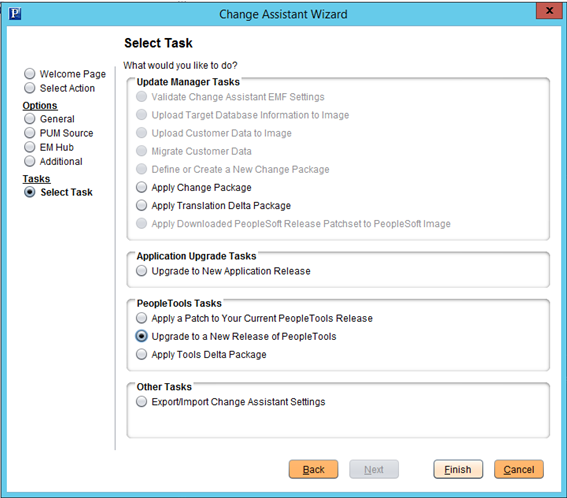 Change Assistant Select Task page