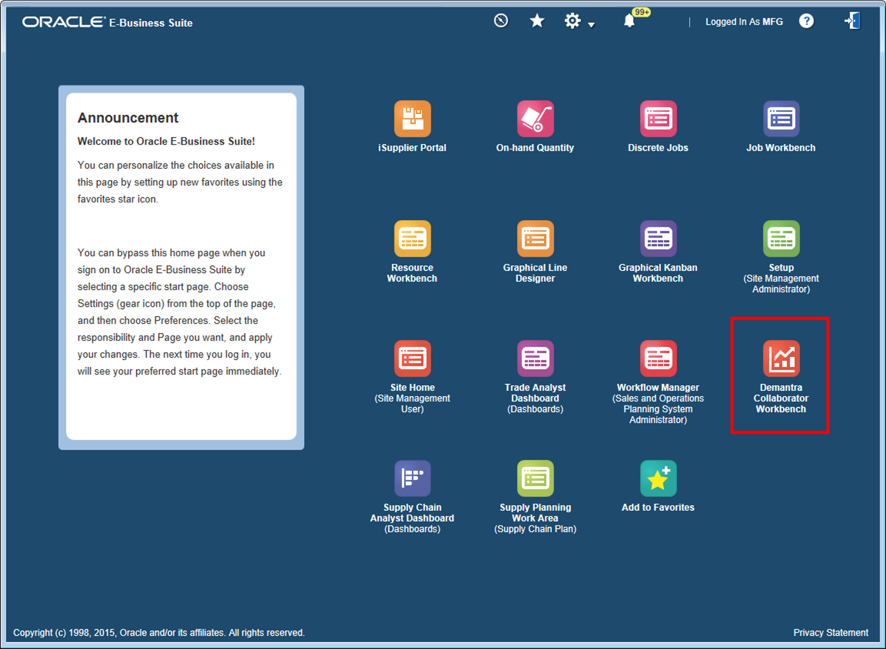 Launch Demantra Collaborator Workbench from EBS Launch Page