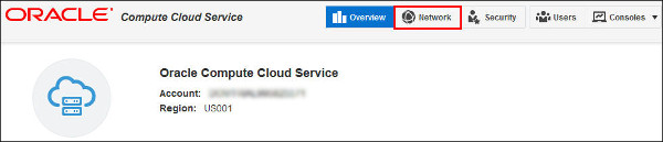 Compute Cloud Console Header with Network tab highlighted