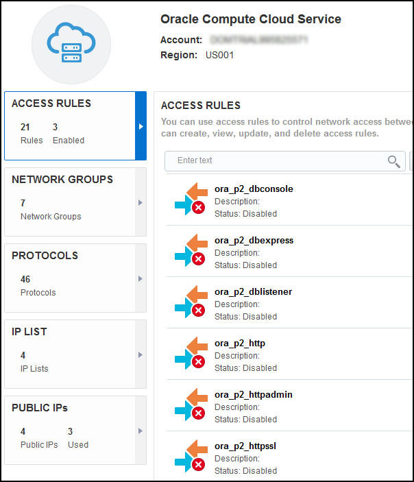 Compute Cloud console, with Network tab selected, emphasizing the right hand tabs 