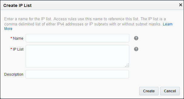Create IP List dialog