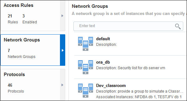 Network Page, Network groups tab partial view