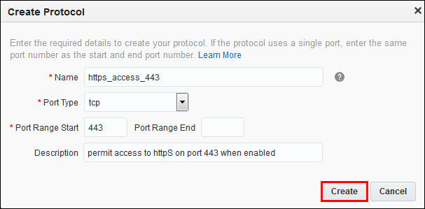 Create Protocol dialog with information entered