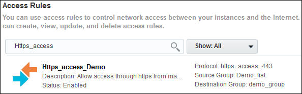 Access Rules pane showing result of search