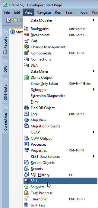 Show View>SSH menu path