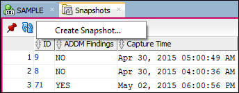 displying Create Snapshot menu choice