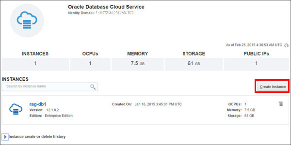 click create instance