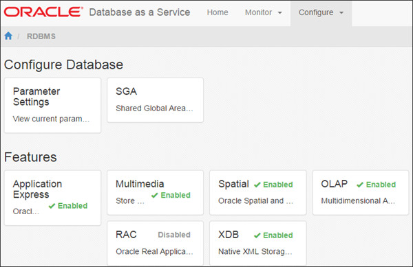 database configuration page