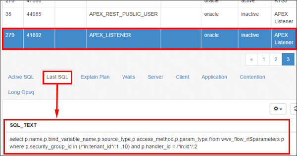 session detailed row info