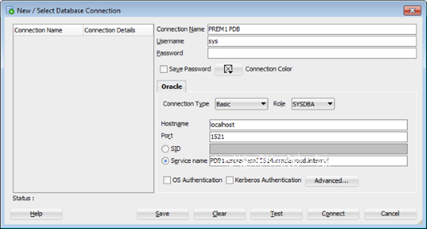 New database connection dialog