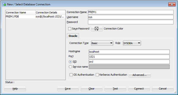New database connection dialog