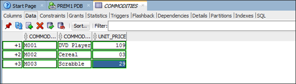 Entering rows of data