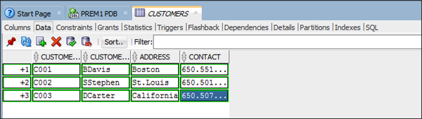 Add three rows of customer data