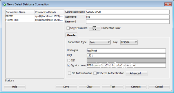 New database connection dialog