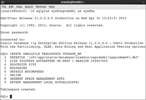 create tablespace upgrade_me