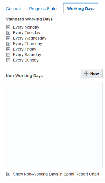 Working Days tab of Configure page