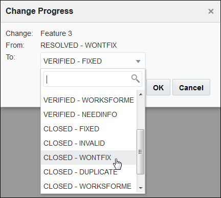 Change Progress dialog box
