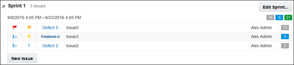 Backlog view of completed issue