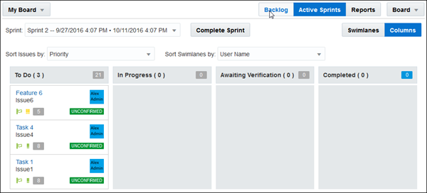 Active Sprints view of Sprint 2