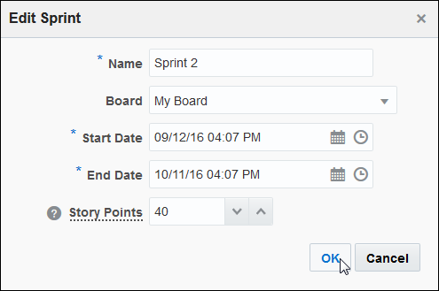 Edit Sprint dialog box for Sprint 2
