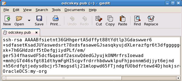 Oracle Developer Cloud Service public key in a text editor